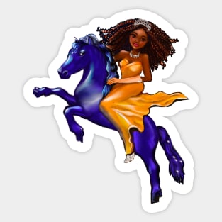 Black woman anime princess on horse ! black girl with Afro hair in braids Black Queen with dark brown skin Sticker